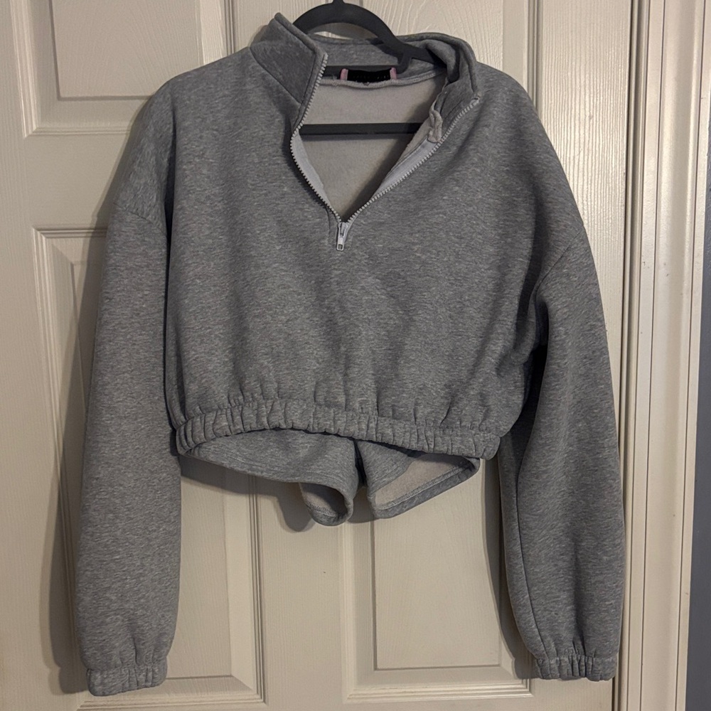 Women's Heather Gray Quarter-Zip Cropped Hoodie